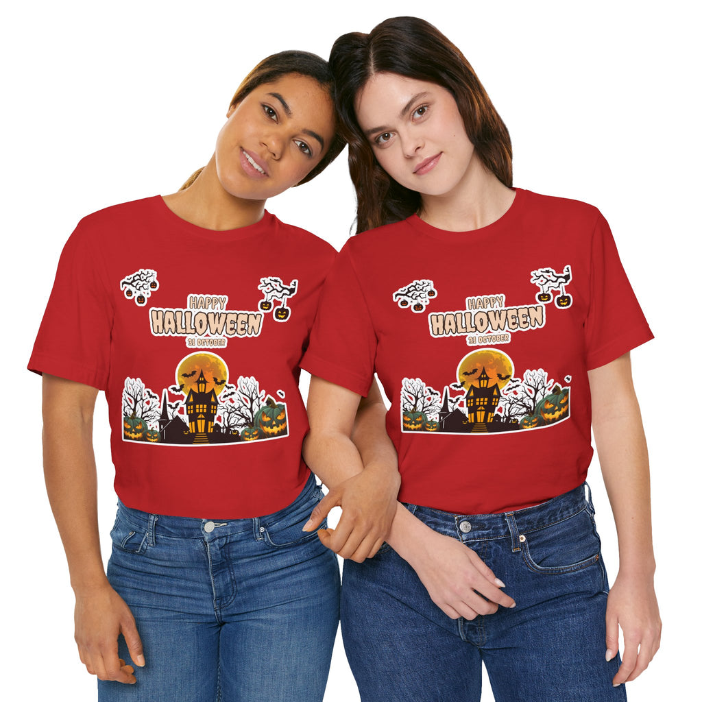 Halloween Haunted House T-Shirt — "Happy Halloween" Pumpkin Spooky Tee