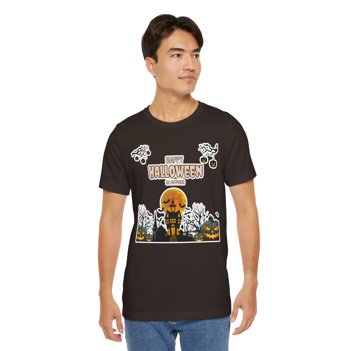 Halloween Haunted House T-Shirt — "Happy Halloween" Pumpkin Spooky Tee