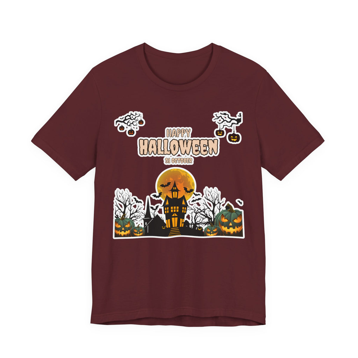 Halloween Haunted House T-Shirt — "Happy Halloween" Pumpkin Spooky Tee