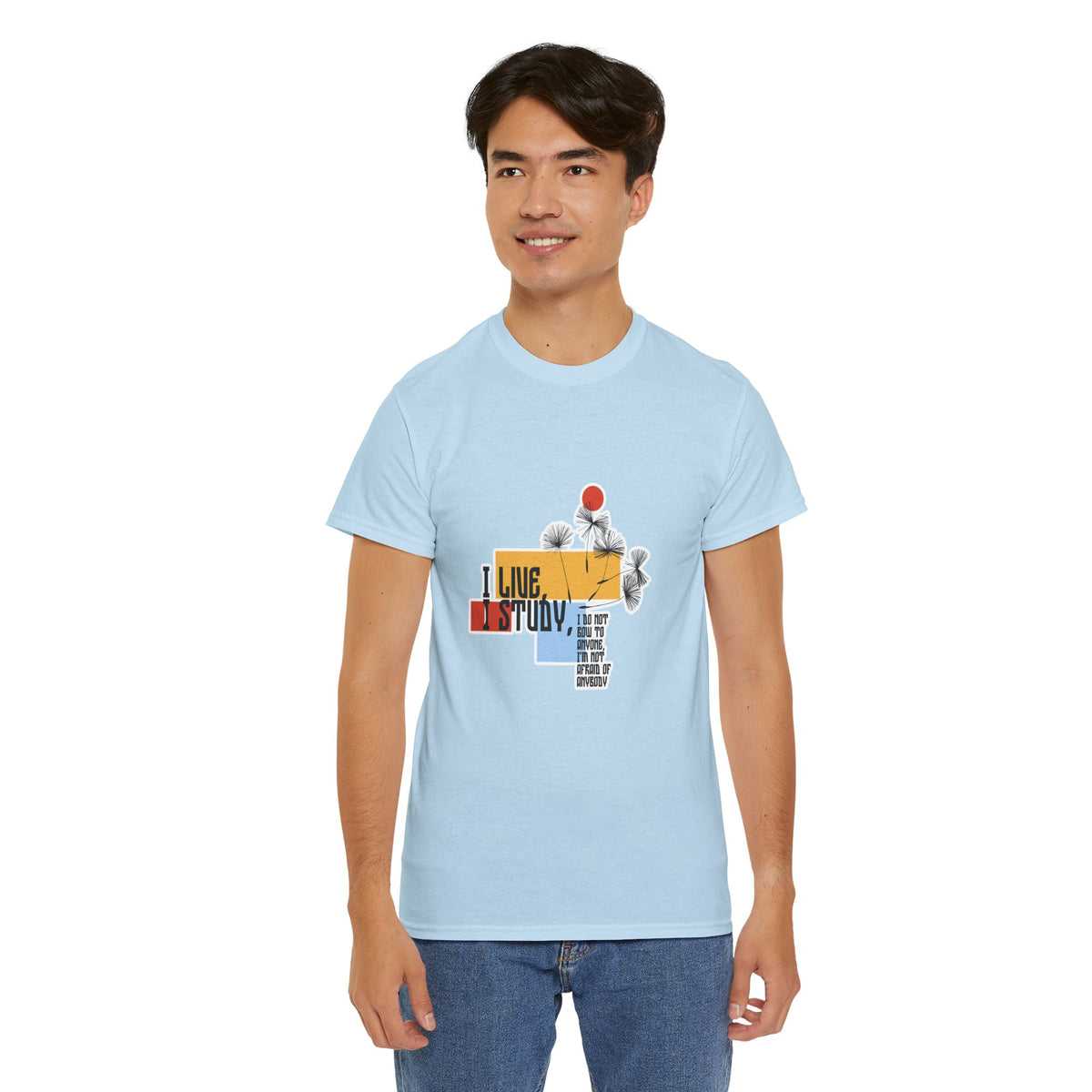 T-Shirt — I Live, I Study Graphic Tee (Minimalist Floral Collage)