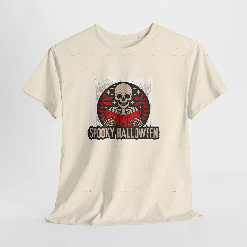 Spooky Halloween Skull Tee — Vintage Skeleton Reading Book Halloween T-Shirt
