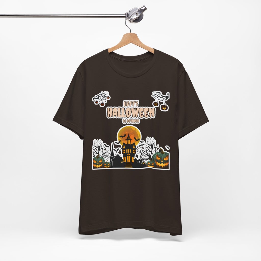 Halloween Haunted House T-Shirt — "Happy Halloween" Pumpkin Spooky Tee
