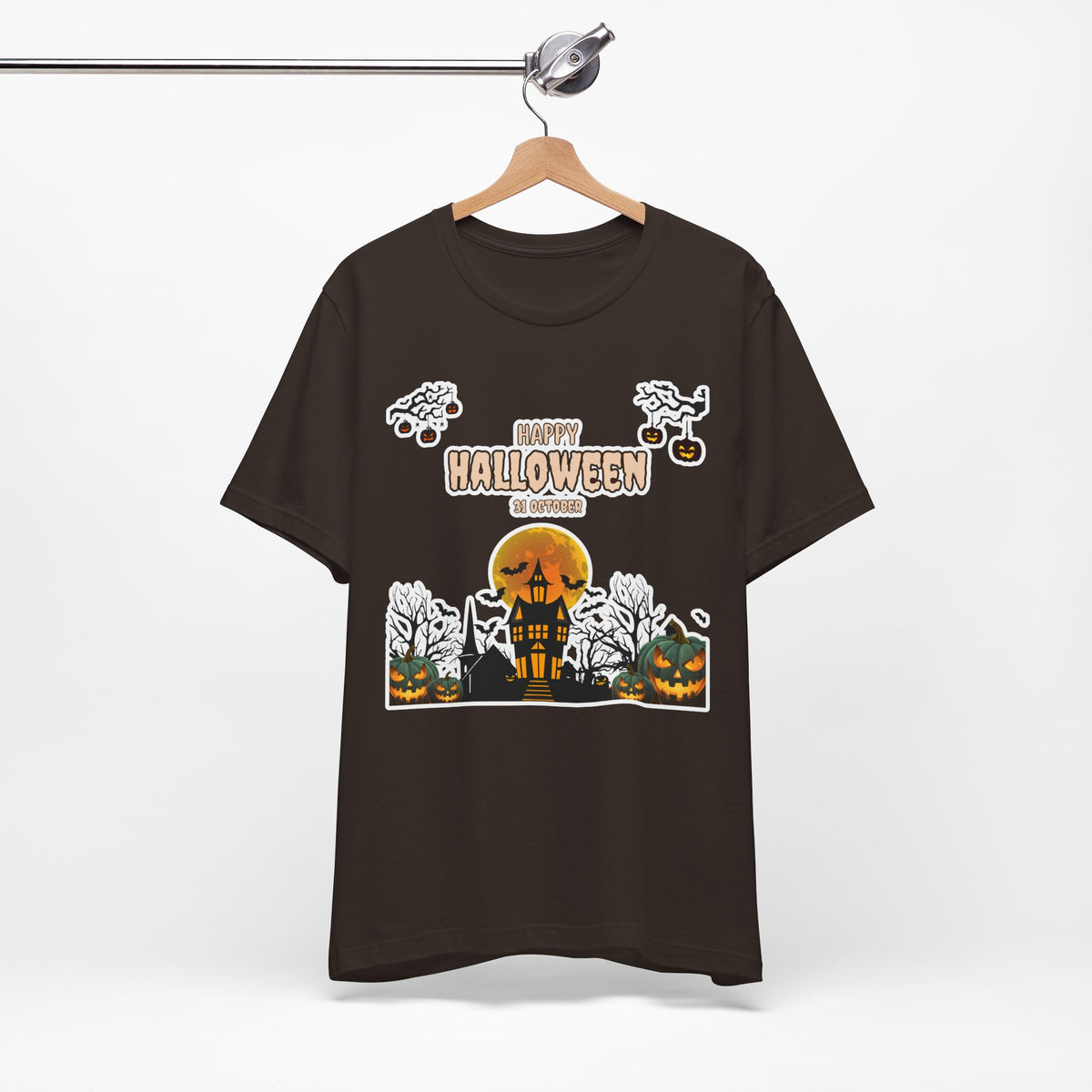 Halloween Haunted House T-Shirt — "Happy Halloween" Pumpkin Spooky Tee