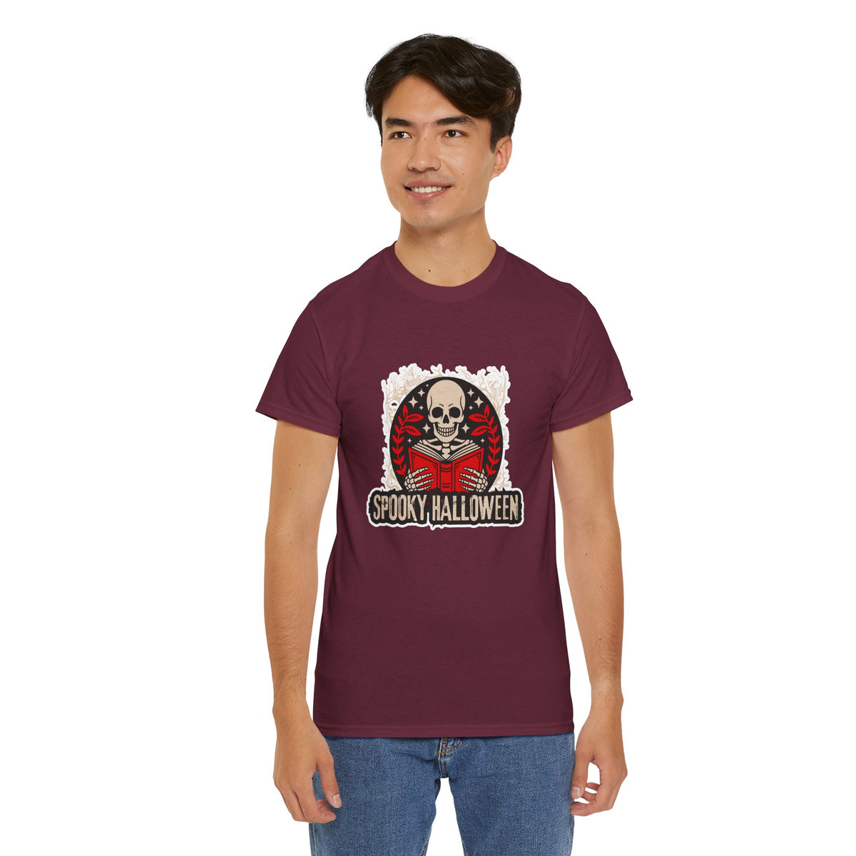 Spooky Halloween Skull Tee — Vintage Skeleton Reading Book Halloween T-Shirt