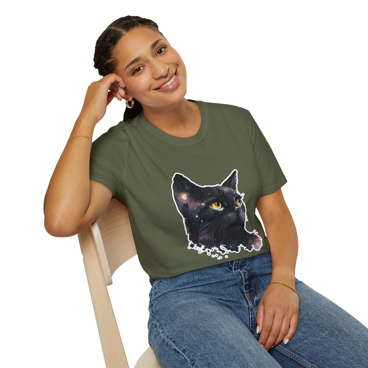 Galaxy Black Cat T-Shirt — Cosmic Cat Portrait Tee