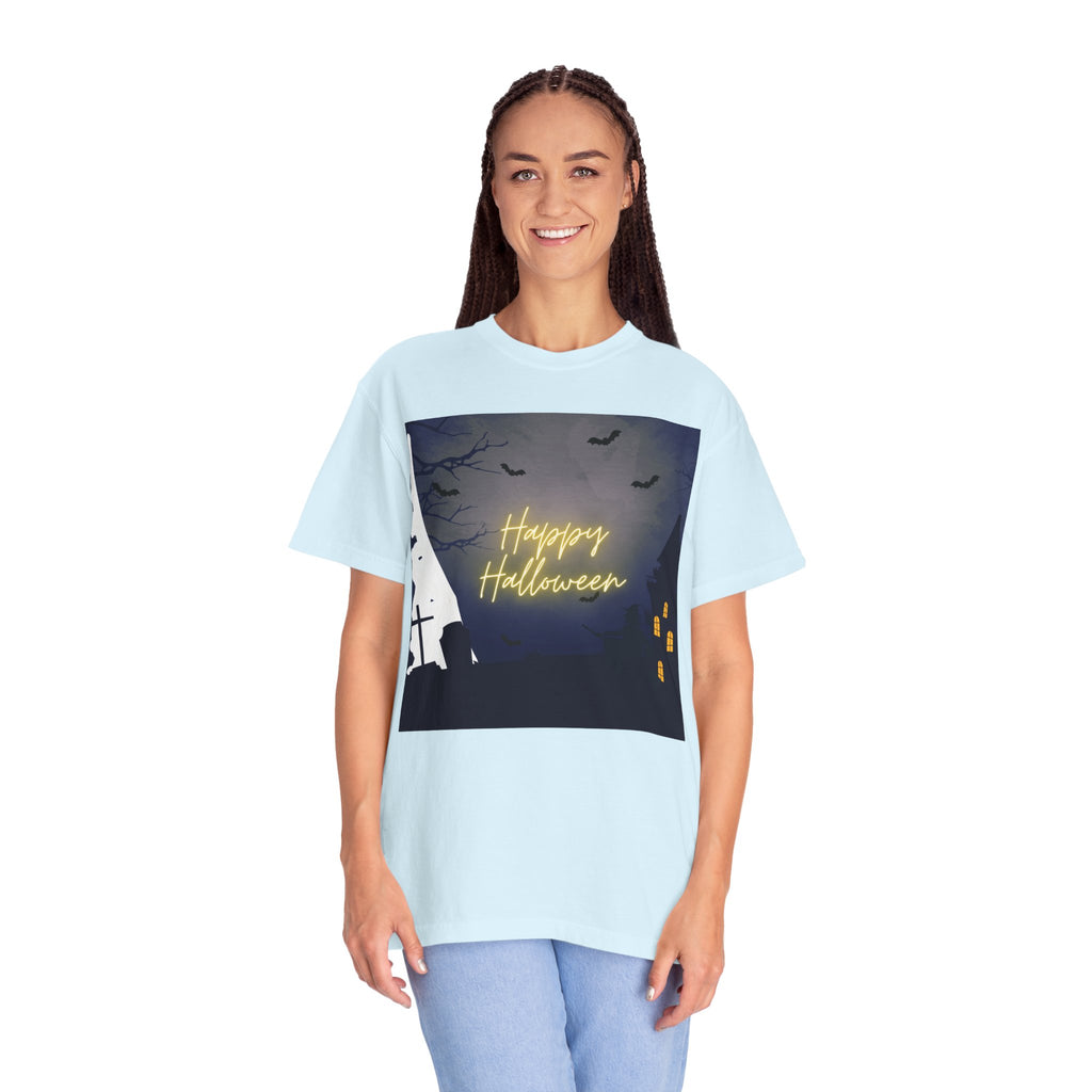 Halloween Night T-Shirt — "Happy Halloween" Haunted Graveyard Design