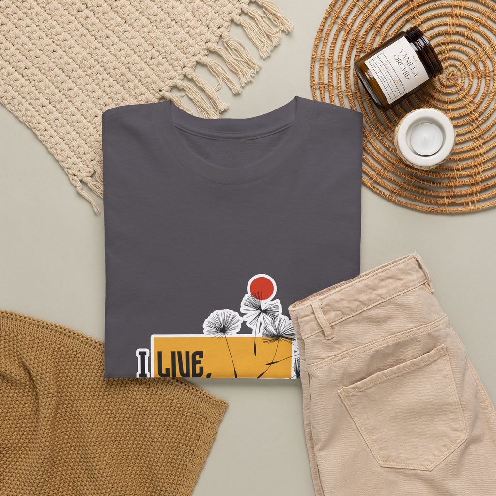 T-Shirt — I Live, I Study Graphic Tee (Minimalist Floral Collage)