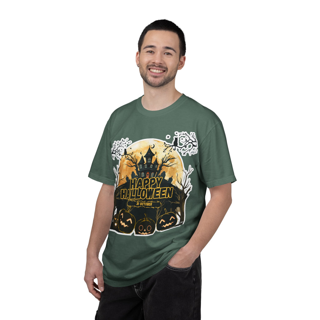 Halloween Haunted House T-Shirt — "Happy Halloween" Pumpkin Graphic Tee
