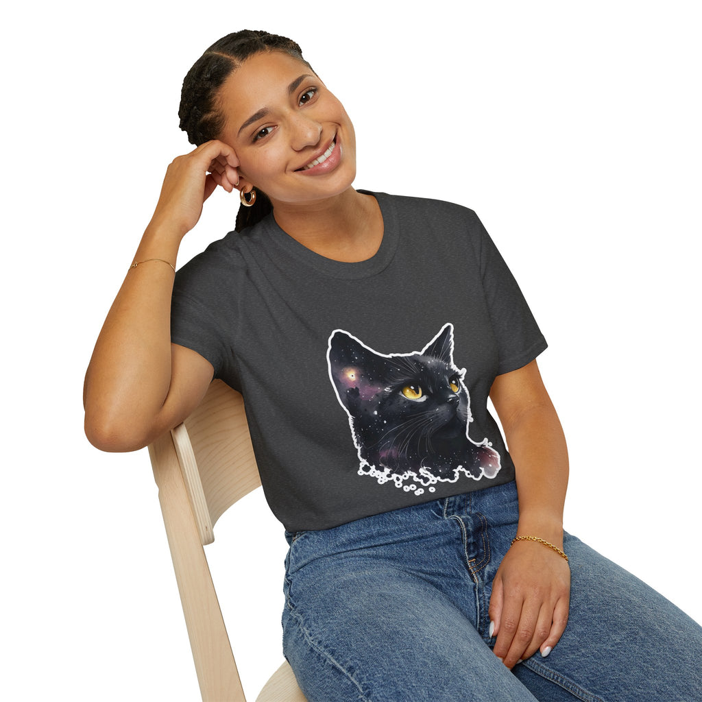 Galaxy Black Cat T-Shirt — Cosmic Cat Portrait Tee