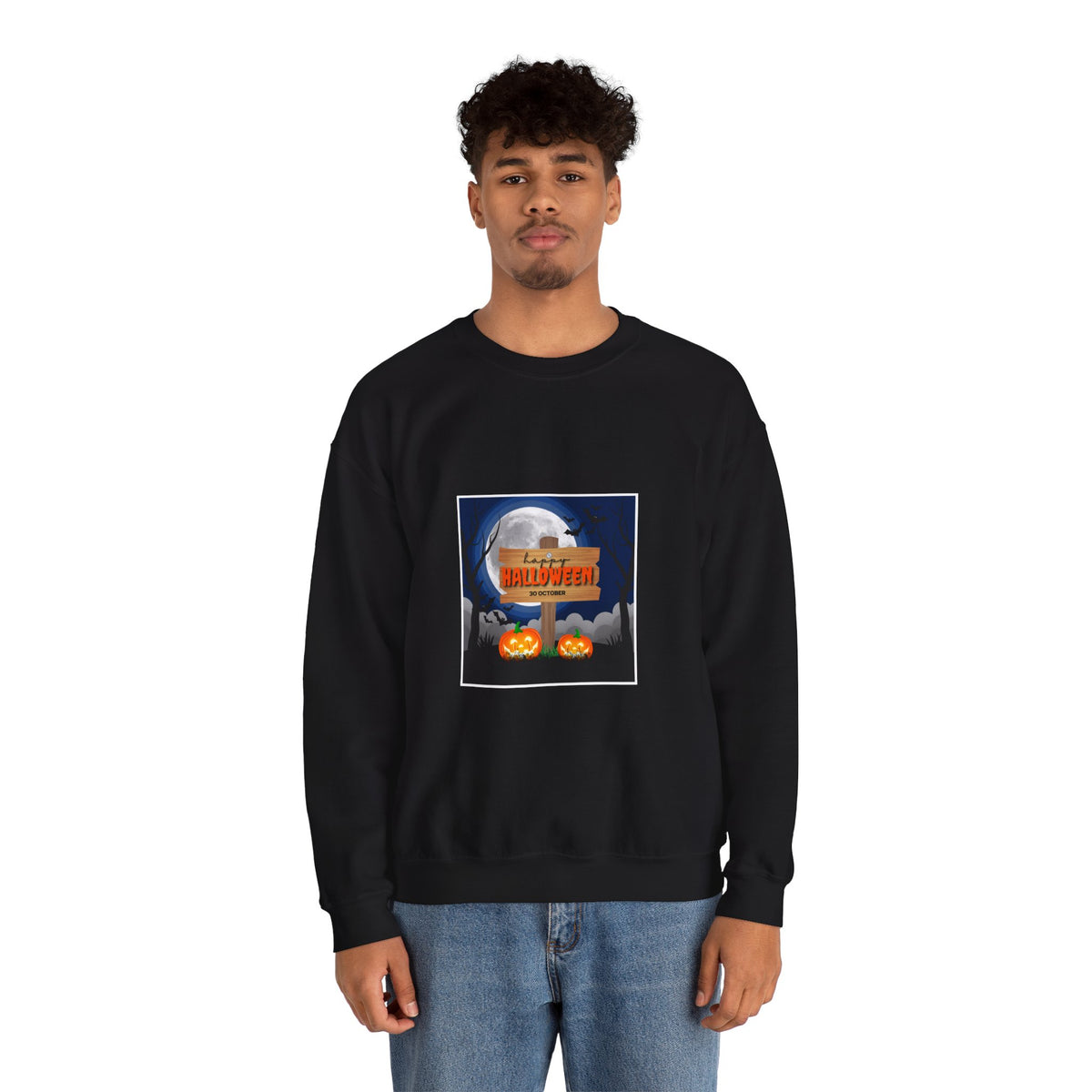 Halloween Crewneck Sweatshirt - Spooky Night Pumpkins Design