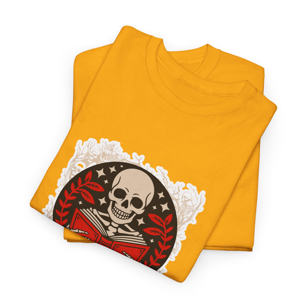 Spooky Halloween Skull Tee — Vintage Skeleton Reading Book Halloween T-Shirt