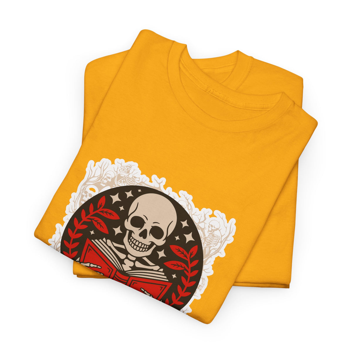 Spooky Halloween Skull Tee — Vintage Skeleton Reading Book Halloween T-Shirt