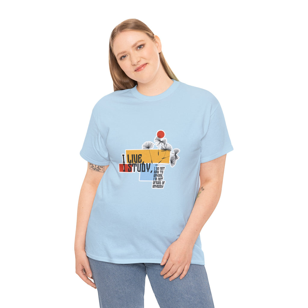 T-Shirt — I Live, I Study Graphic Tee (Minimalist Floral Collage)