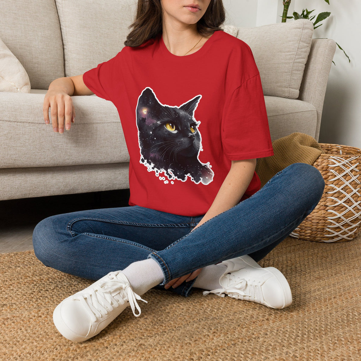 Galaxy Black Cat T-Shirt — Cosmic Cat Portrait Tee