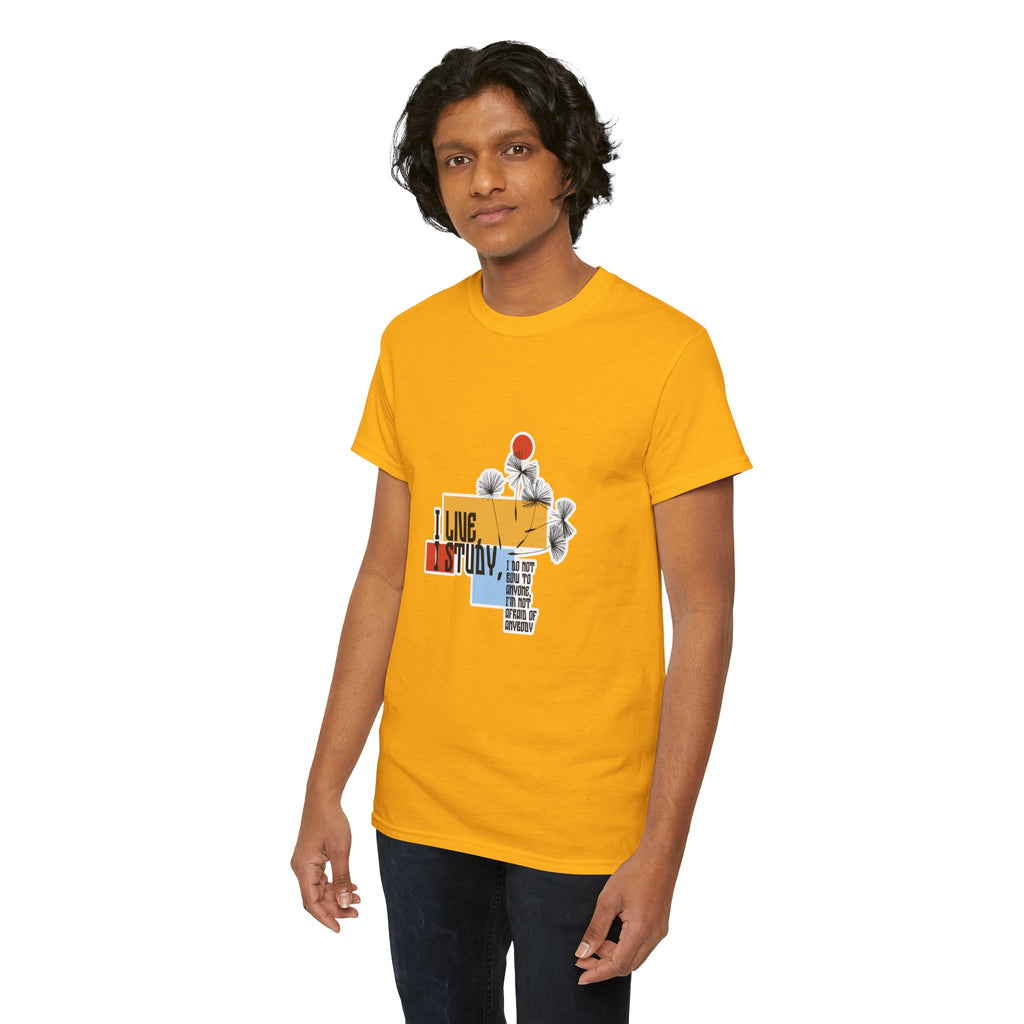 T-Shirt — I Live, I Study Graphic Tee (Minimalist Floral Collage)