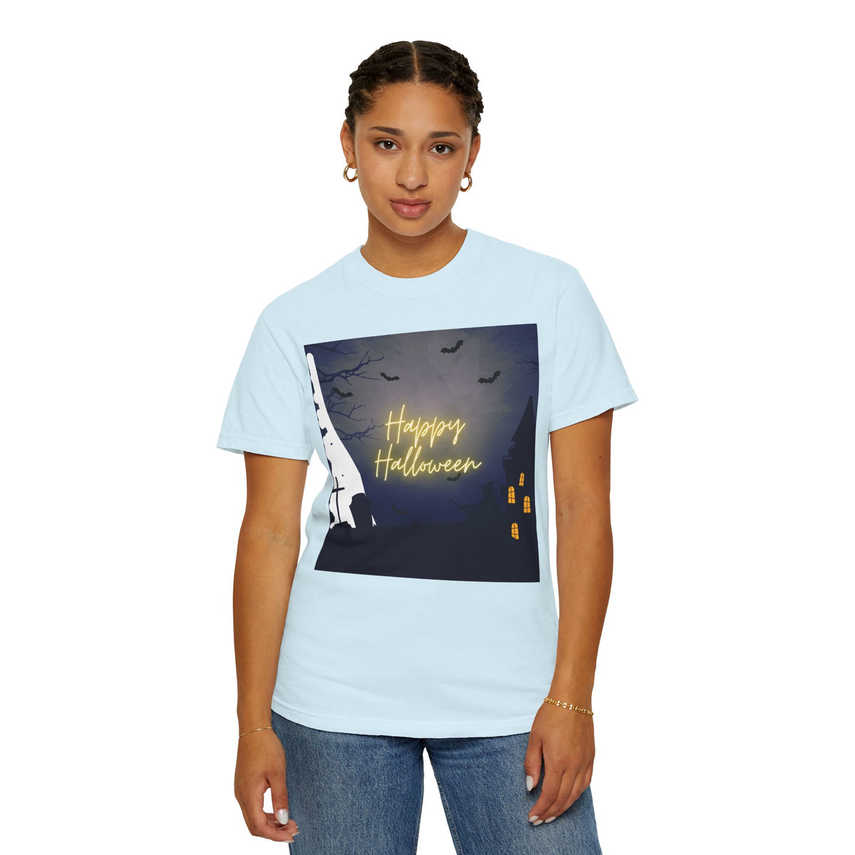 Halloween Night T-Shirt — "Happy Halloween" Haunted Graveyard Design