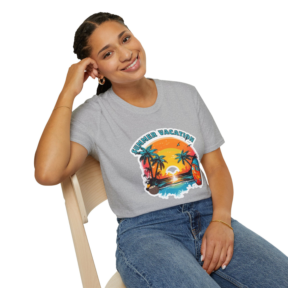 Summer Vacation T-Shirt – Tropical Sunset Surf Graphic