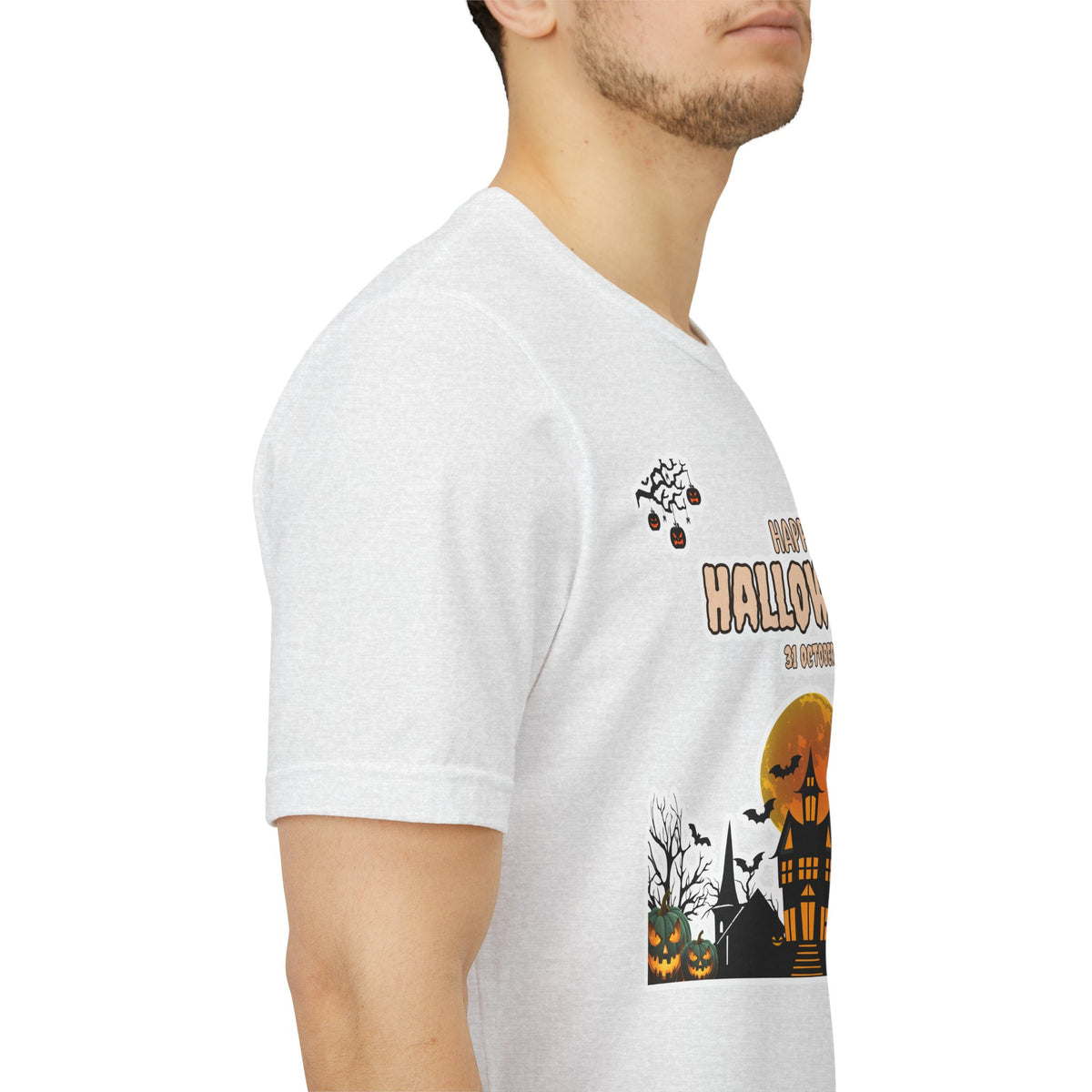 Halloween Haunted House T-Shirt — "Happy Halloween" Pumpkin Spooky Tee
