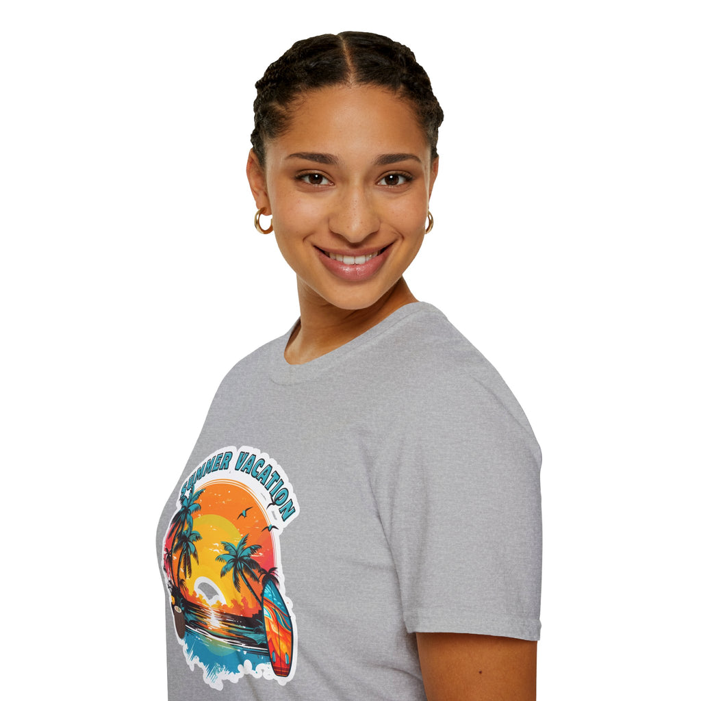 Summer Vacation T-Shirt – Tropical Sunset Surf Graphic