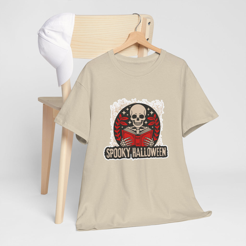 Spooky Halloween Skull Tee — Vintage Skeleton Reading Book Halloween T-Shirt
