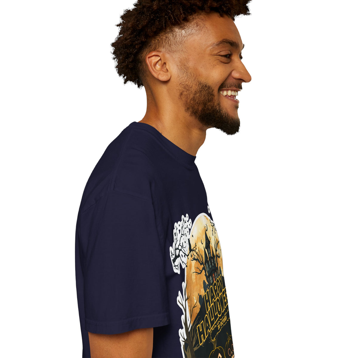 Halloween Haunted House T-Shirt — "Happy Halloween" Pumpkin Graphic Tee