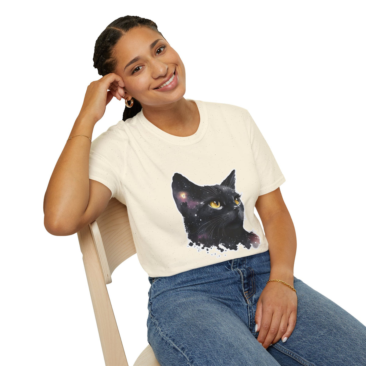 Galaxy Black Cat T-Shirt — Cosmic Cat Portrait Tee