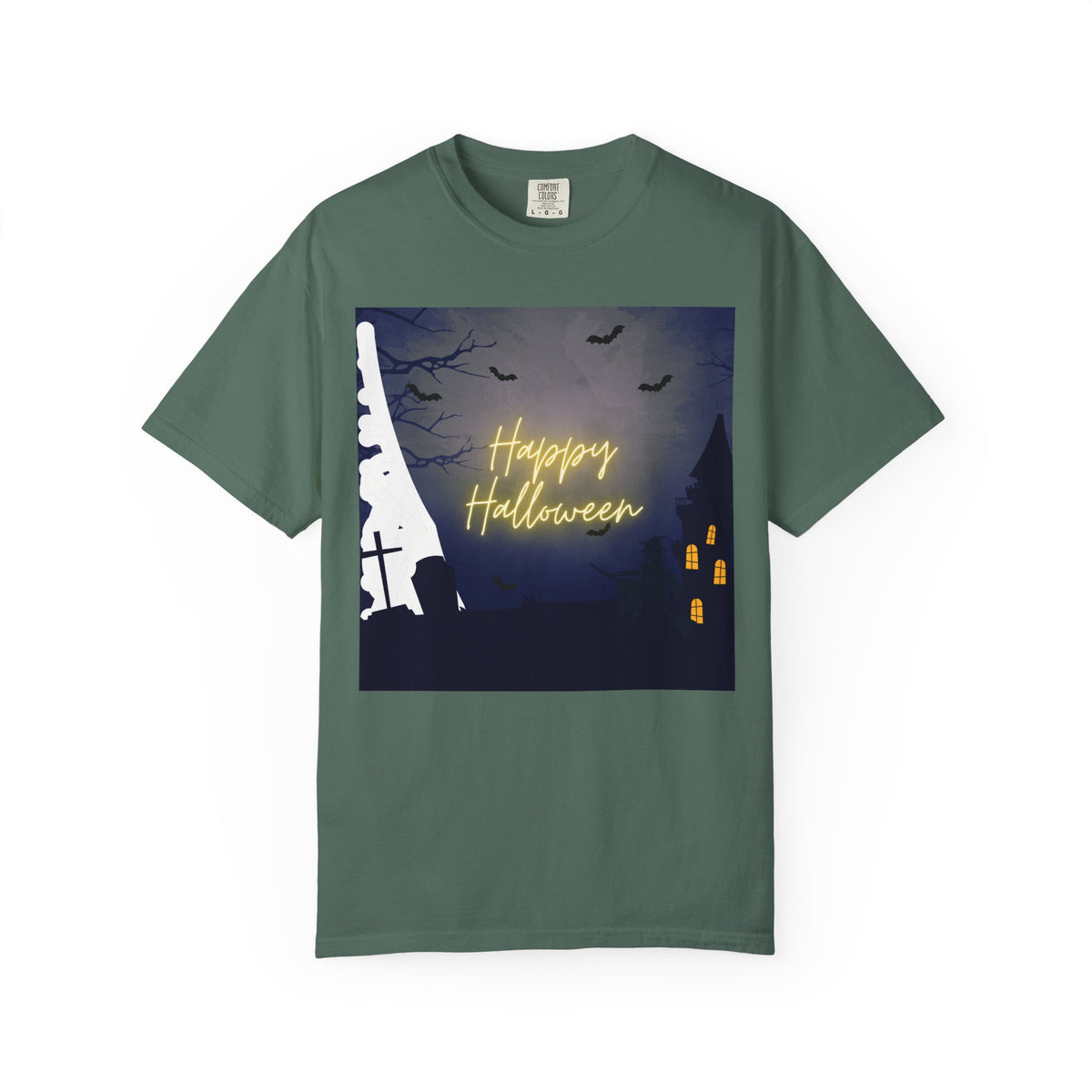 Halloween Night T-Shirt — "Happy Halloween" Haunted Graveyard Design