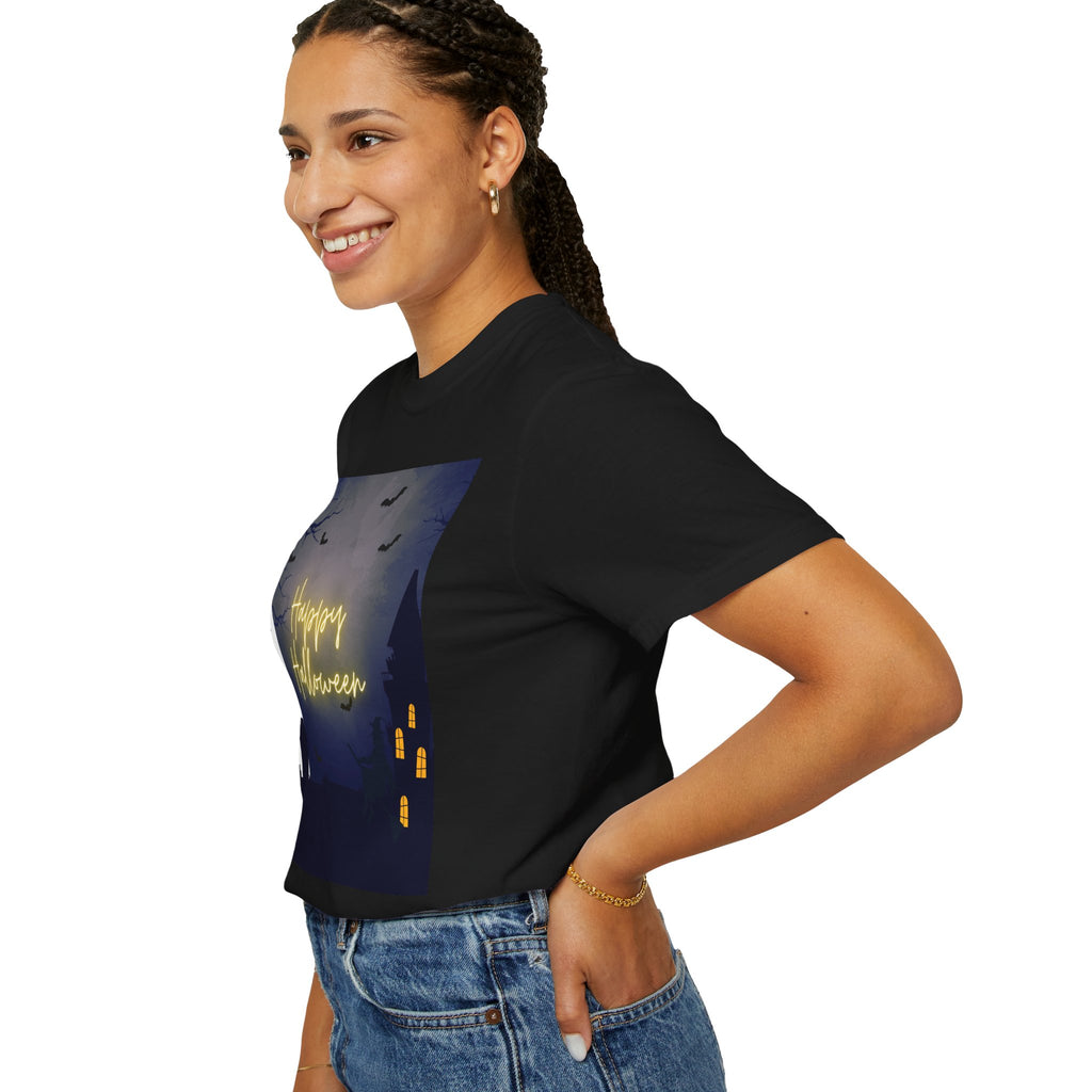 Halloween Night T-Shirt — "Happy Halloween" Haunted Graveyard Design