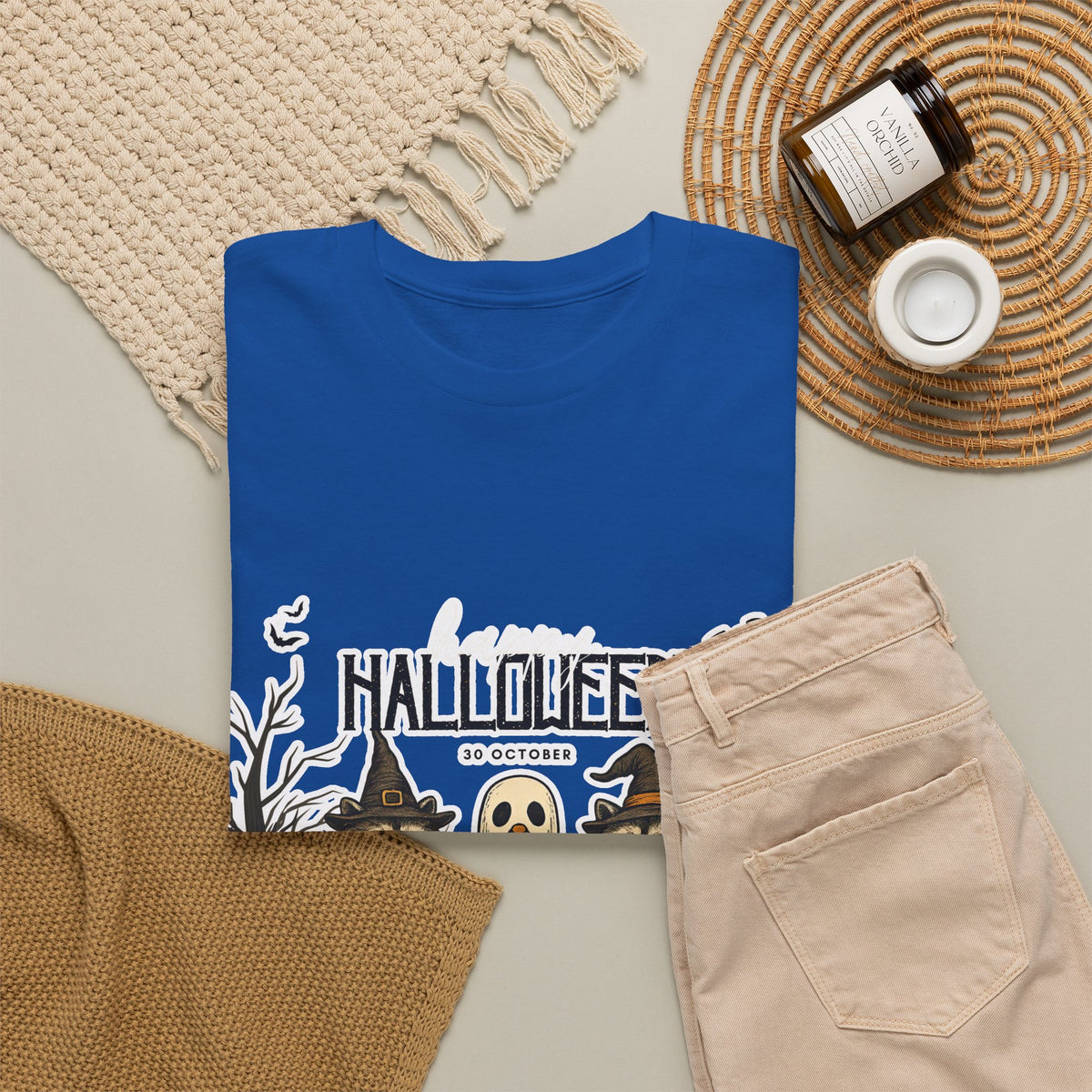 Halloween Raccoon Ghost Pumpkin T‑Shirt — Cute Spooky Costume Trio Tee