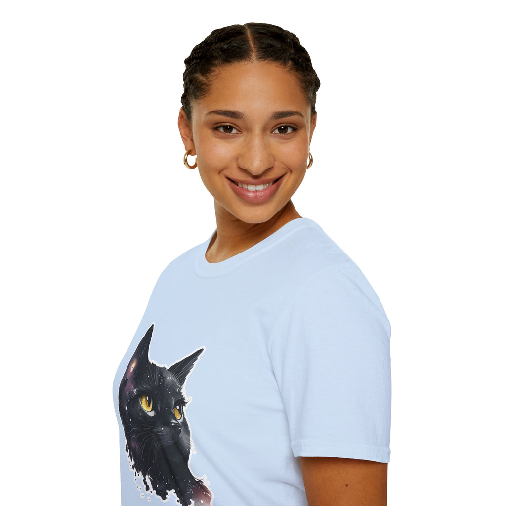 Galaxy Black Cat T-Shirt — Cosmic Cat Portrait Tee