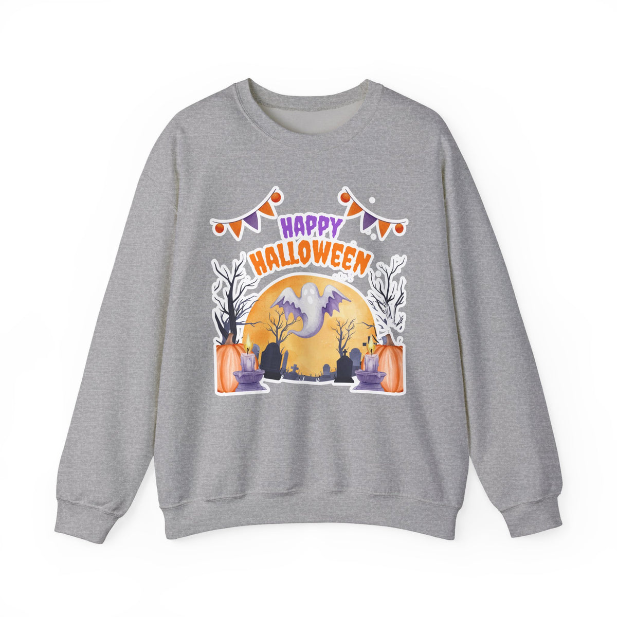 Happy Halloween Crewneck Sweatshirt — Cute Ghost Pumpkin Halloween Sweater