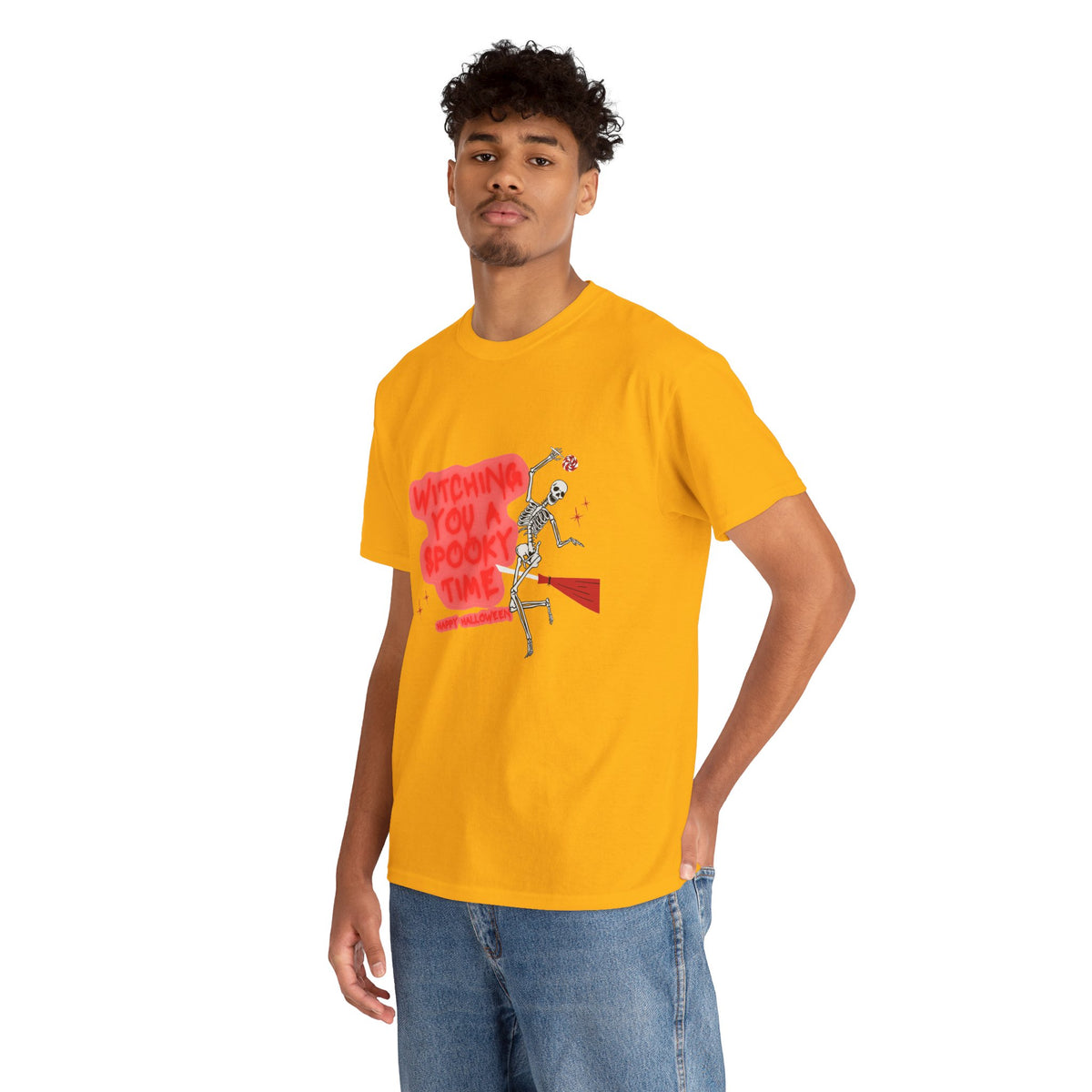 Skeleton 'Witching You a Spooky Time' Halloween T-Shirt