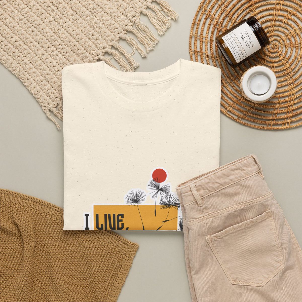 T-Shirt — I Live, I Study Graphic Tee (Minimalist Floral Collage)