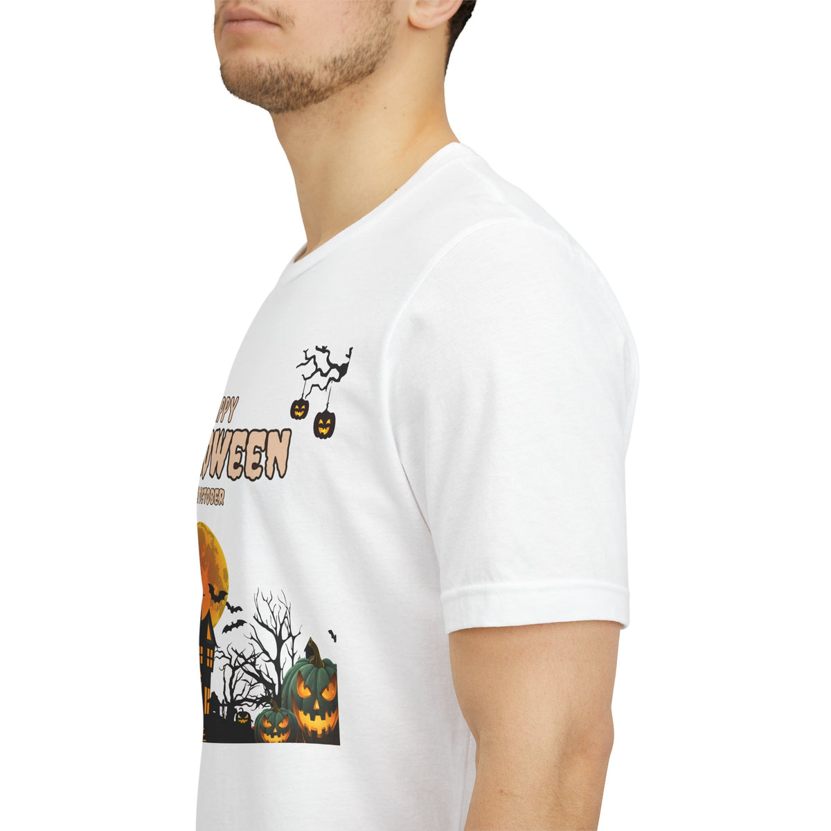 Halloween Haunted House T-Shirt — "Happy Halloween" Pumpkin Spooky Tee