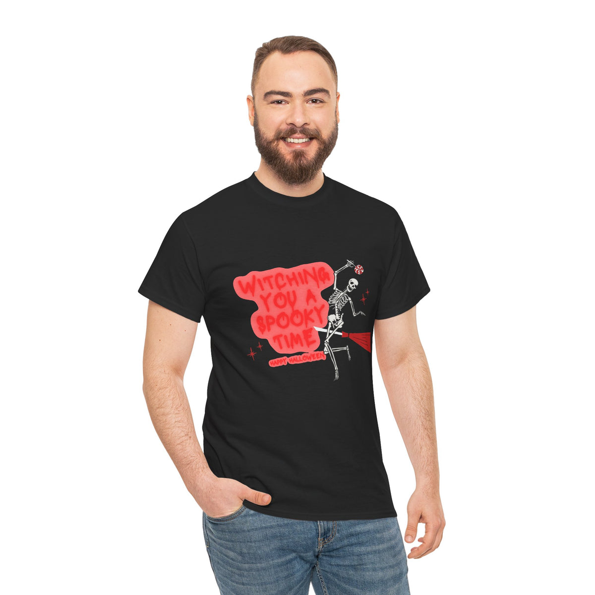 Skeleton 'Witching You a Spooky Time' Halloween T-Shirt