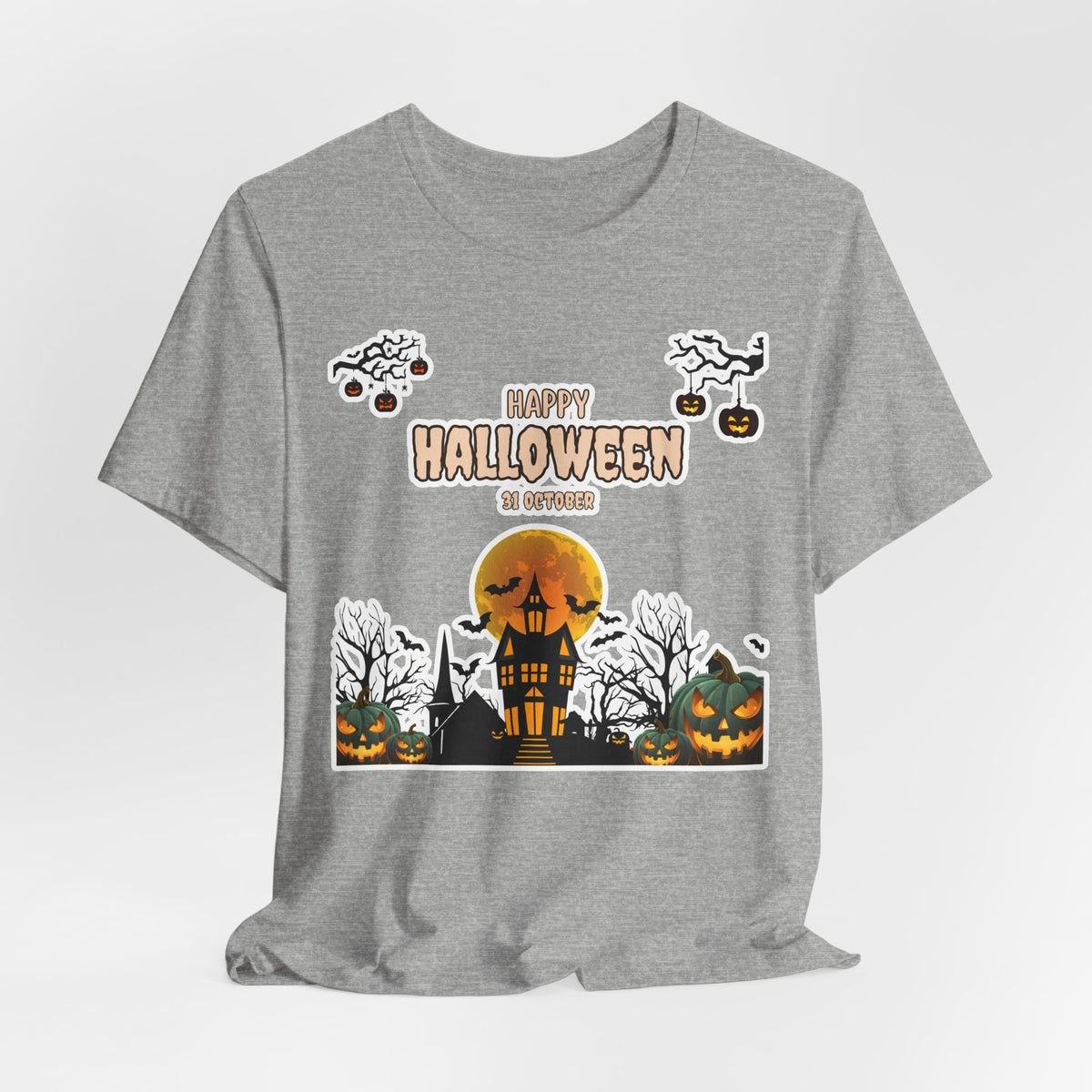 Halloween Haunted House T-Shirt — "Happy Halloween" Pumpkin Spooky Tee