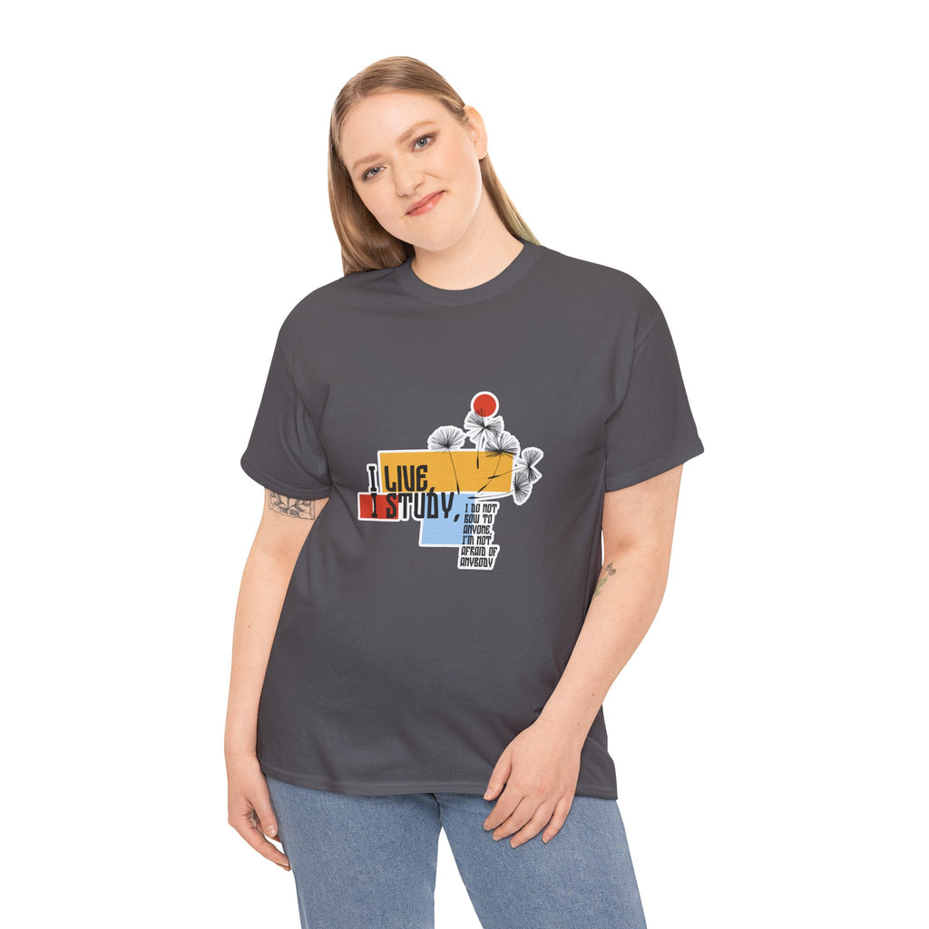 T-Shirt — I Live, I Study Graphic Tee (Minimalist Floral Collage)