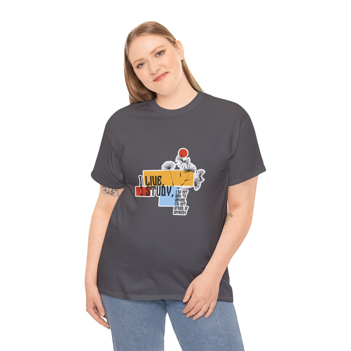 T-Shirt — I Live, I Study Graphic Tee (Minimalist Floral Collage)