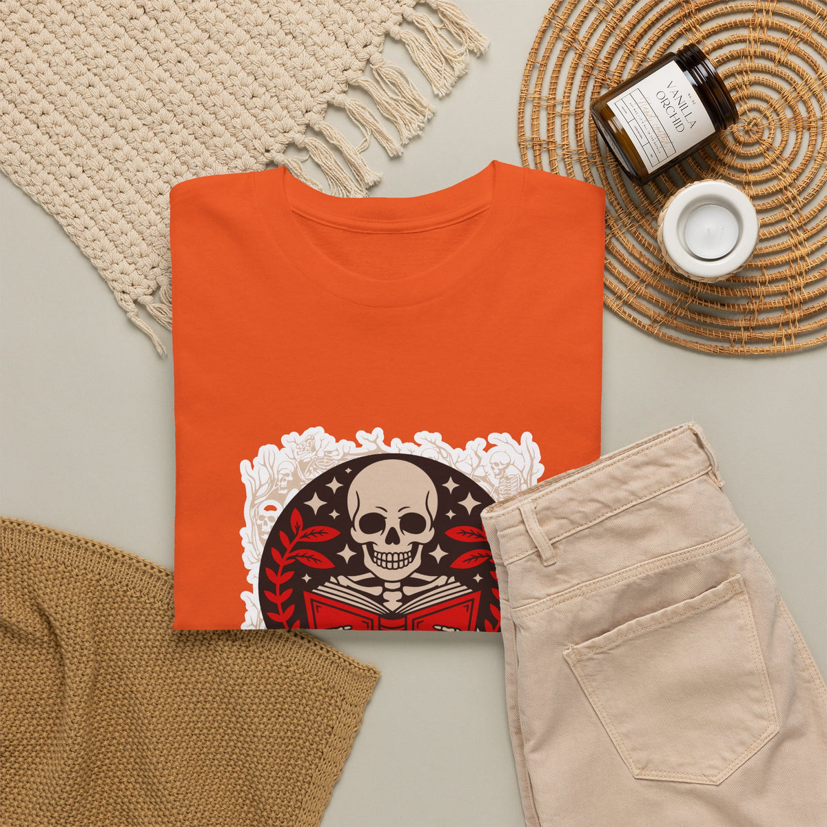 Spooky Halloween Skull Tee — Vintage Skeleton Reading Book Halloween T-Shirt