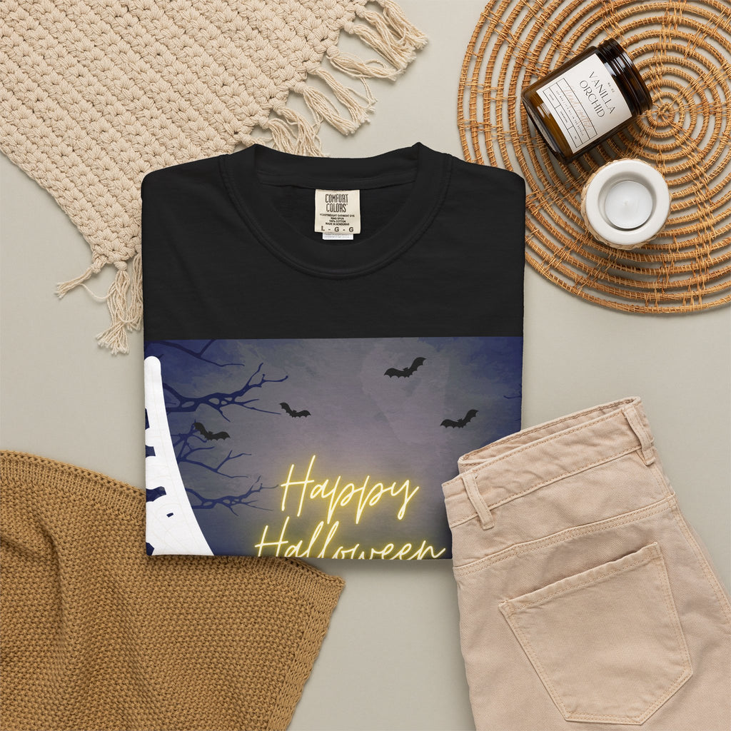 Halloween Night T-Shirt — "Happy Halloween" Haunted Graveyard Design