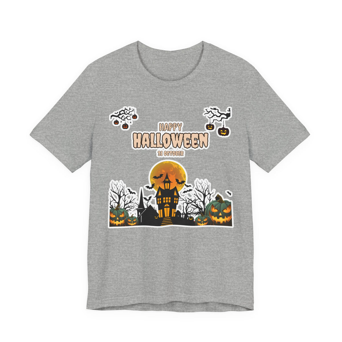 Halloween Haunted House T-Shirt — "Happy Halloween" Pumpkin Spooky Tee