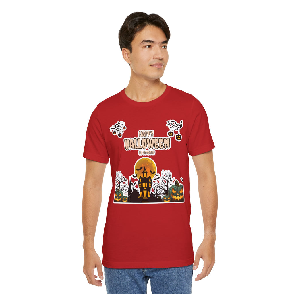 Halloween Haunted House T-Shirt — "Happy Halloween" Pumpkin Spooky Tee
