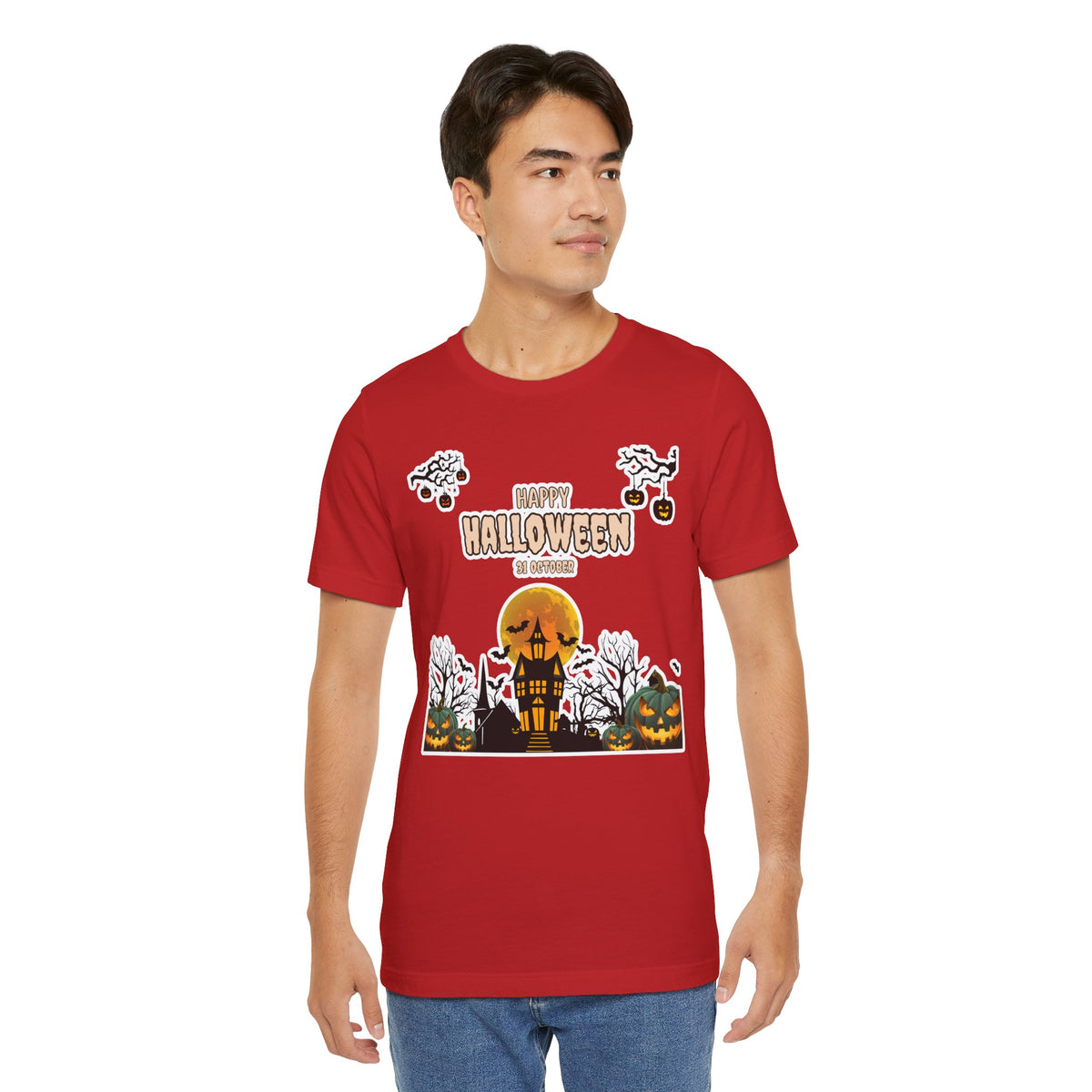 Halloween Haunted House T-Shirt — "Happy Halloween" Pumpkin Spooky Tee