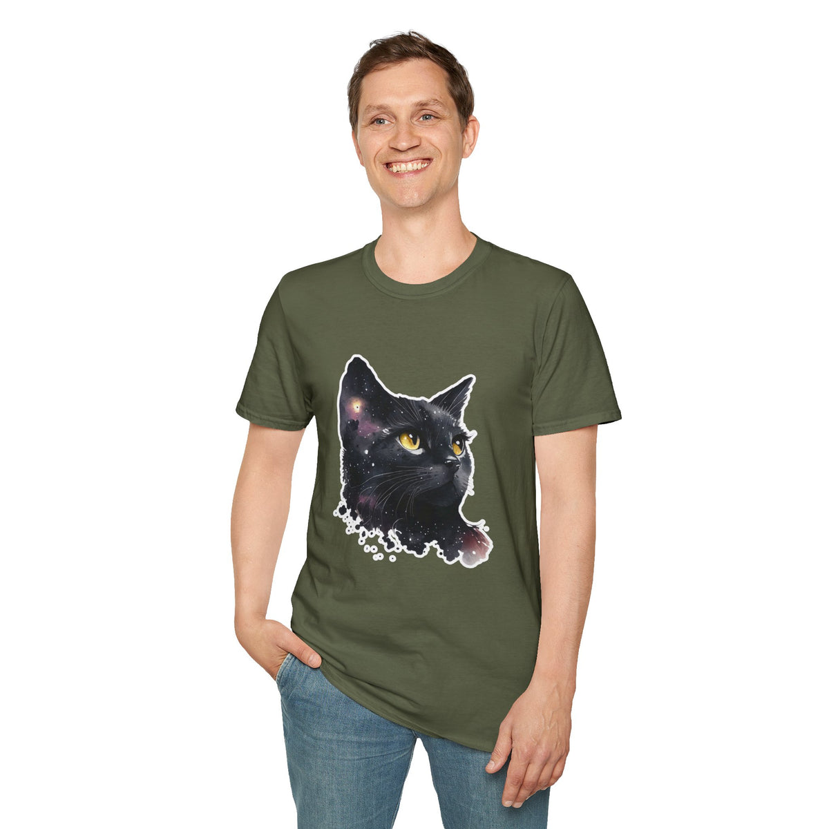 Galaxy Black Cat T-Shirt — Cosmic Cat Portrait Tee