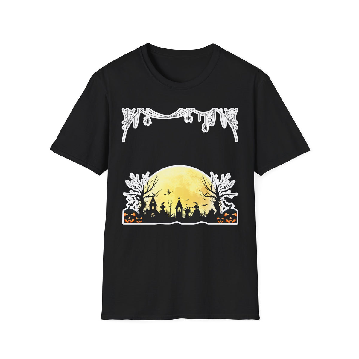 Halloween Moon Silhouette T-Shirt — Spooky Graveyard Pumpkin Scene