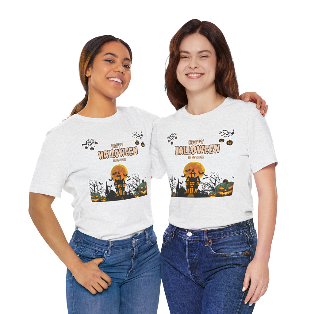 Halloween Haunted House T-Shirt — "Happy Halloween" Pumpkin Spooky Tee