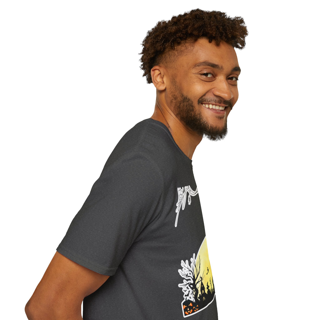 Halloween Moon Silhouette T-Shirt — Spooky Graveyard Pumpkin Scene