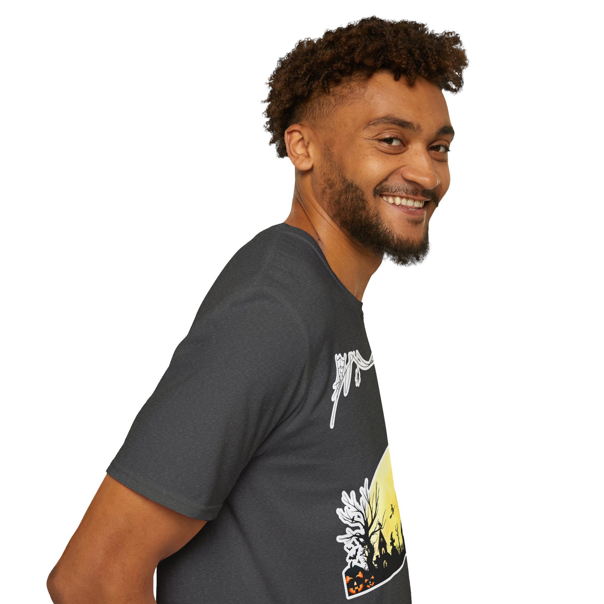 Halloween Moon Silhouette T-Shirt — Spooky Graveyard Pumpkin Scene