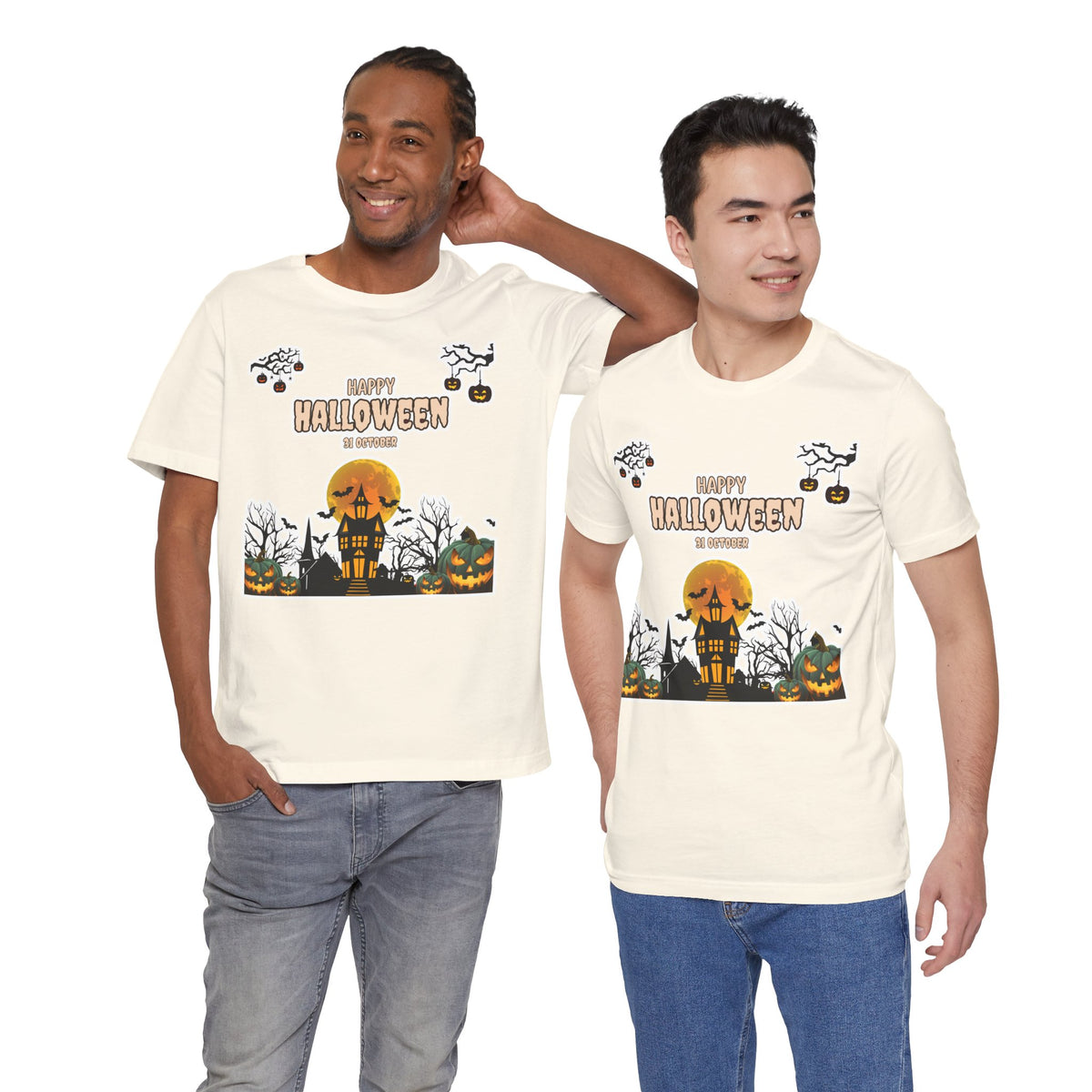 Halloween Haunted House T-Shirt — "Happy Halloween" Pumpkin Spooky Tee