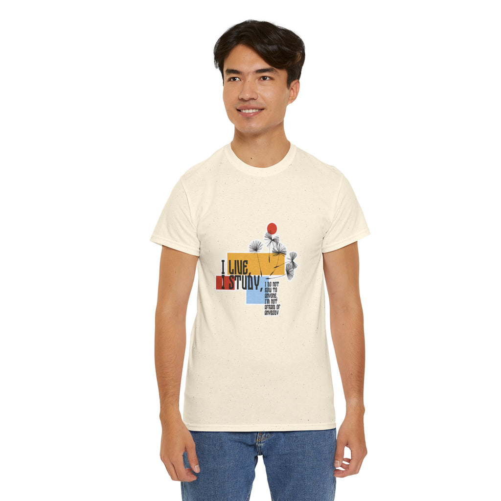 T-Shirt — I Live, I Study Graphic Tee (Minimalist Floral Collage)